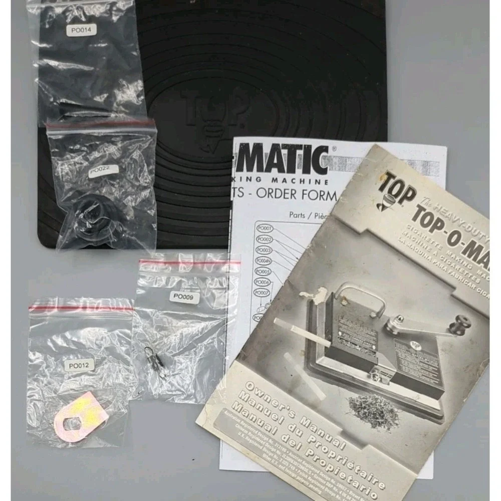 Lot Top-O-Matic Cigarette Machine Parts, Manual, Box, Mat, 600 Tubes; No Machine